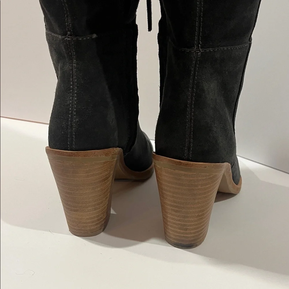 Dark Gray Suede Knee-High Boots - Picture 10 of 14